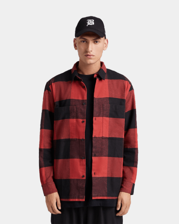 Plaid flannel overshirt with pockets