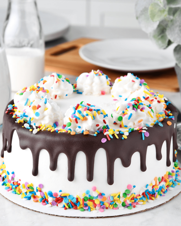 7" Double Layer Confetti Cake with Chocolate Drip Topping, 37oz