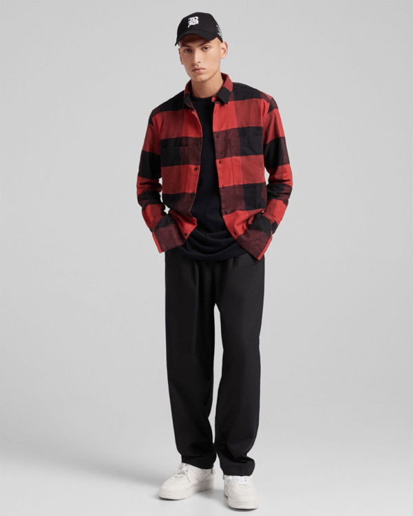 Plaid flannel overshirt with pockets