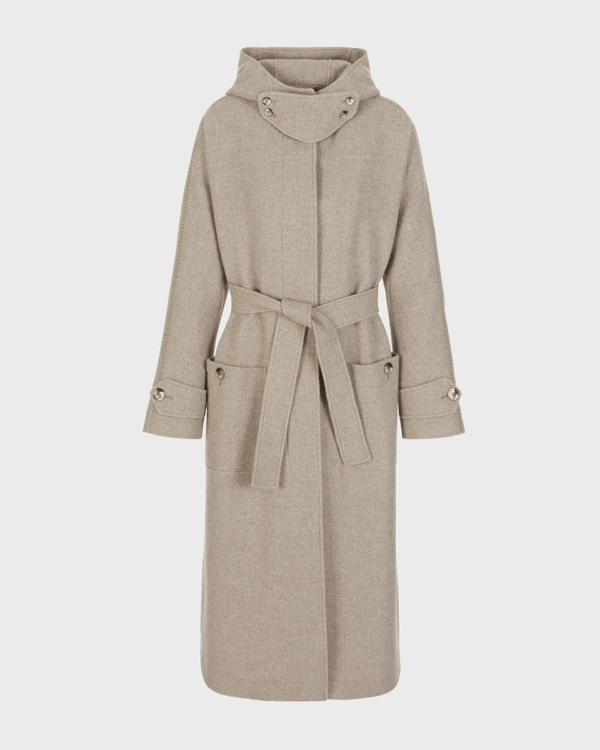 Wool, cashmere and silk hooded coat