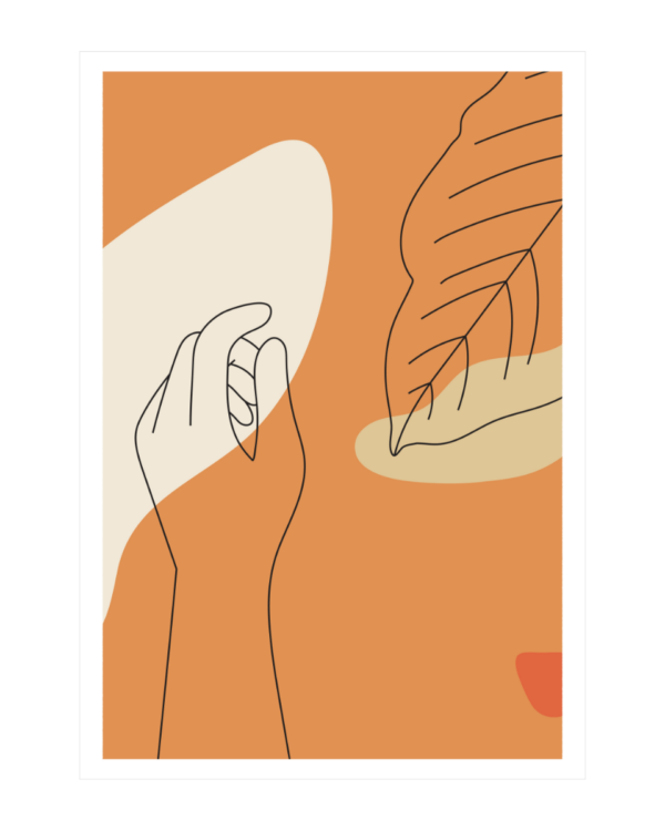 Hand with Leaf Line Art Orange